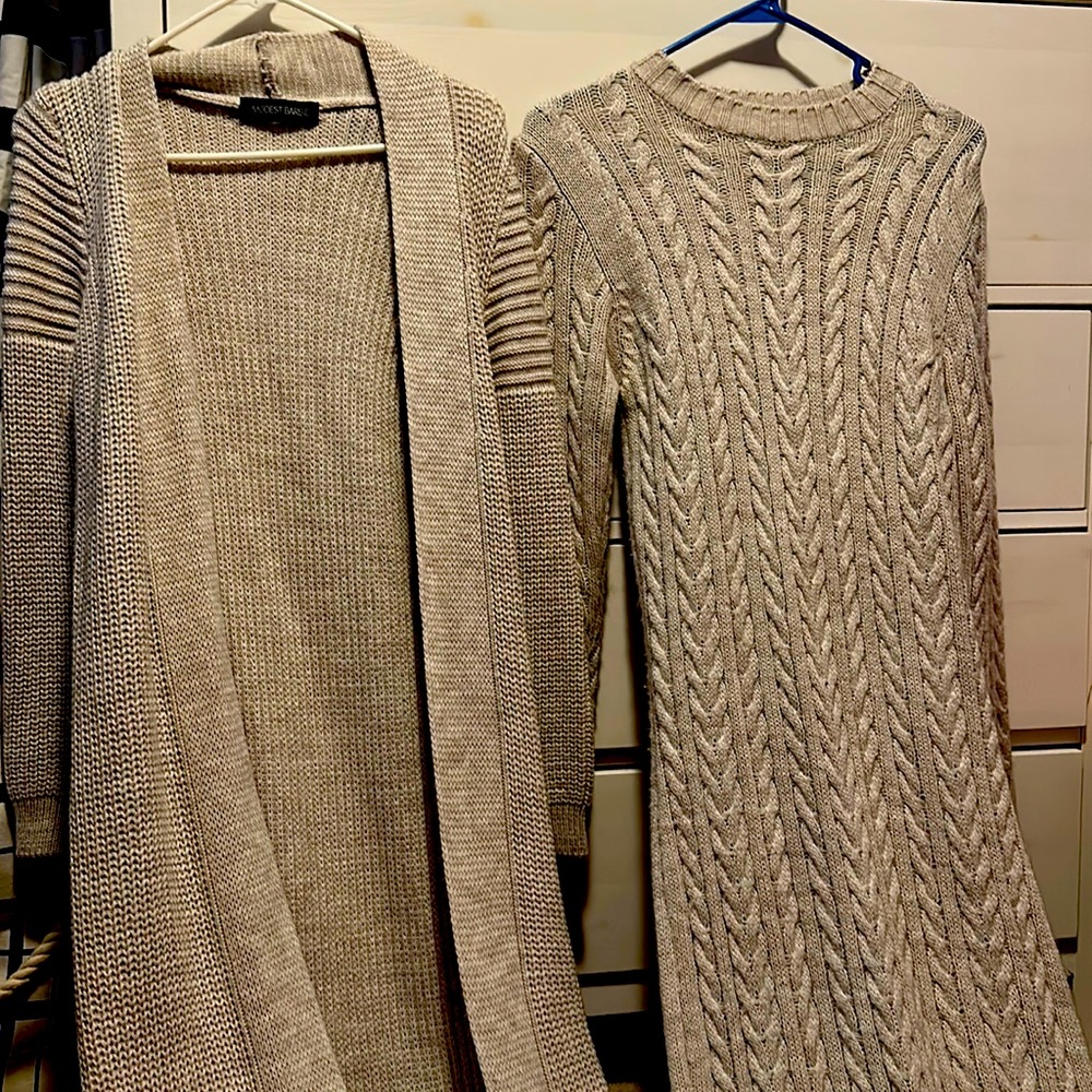 Long knitted sweater dress  with the cardigan